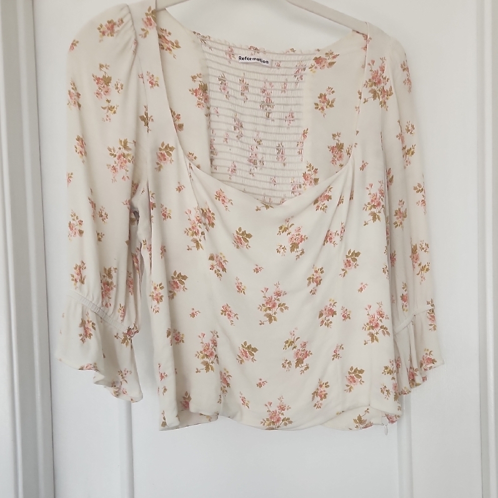 Reformation Cream Floral Women's Top